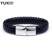 YUKI men''s titanium steel leather cowhide bracelet Korea fashion men Club accessories woven bracelet ladies