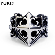 YUKI self-defense of the Knights cross titanium steel men''s rings in Europe and fashion personality index finger ring City boy accessories