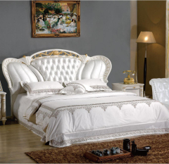 简欧太子床真皮床 双人床 欧式雕花软床 结婚床新款白色皮艺床