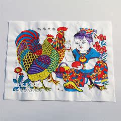 木板年画纯手工鸡年贴画窗花玻璃贴大吉大利开市大吉杨家埠年画