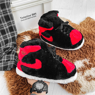 aj棉拖鞋2021新款冬季加绒保暖面包鞋恶搞毛毛鞋胖胖椰子大棉鞋男