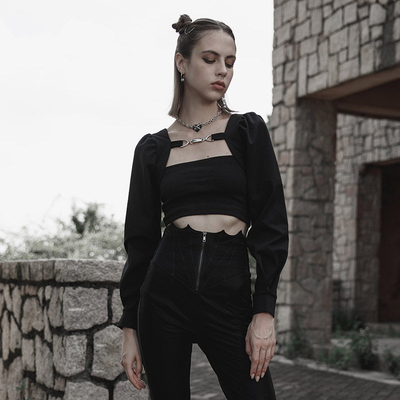 punkrave朋克风女装黑色短款长袖披肩外搭外套女开衫披肩罩衫秋冬