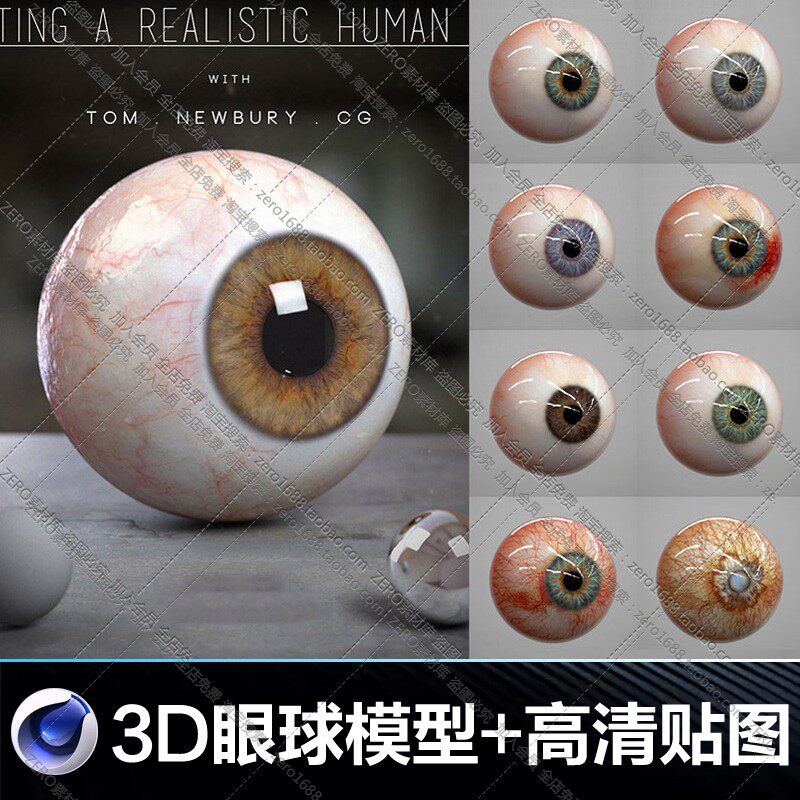 j3269 c4d obj人物医学解剖器官眼球眼睛模型tga材质贴图三维素材