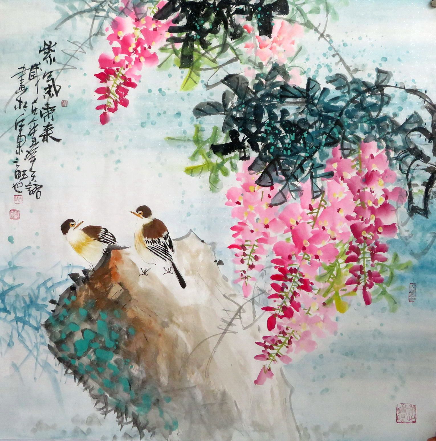 手绘花鸟画斗方四尺墨香天语国画装饰画特价香村国画