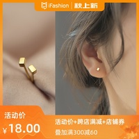 爱洛奇s925银韩版时尚简约光面长方块形耳钉女气质小巧几何耳饰品