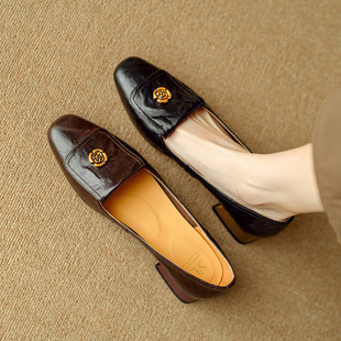 羊皮/3CM/34-41山茶花复古风单鞋新款法式手工鞋圆头低跟软皮女鞋