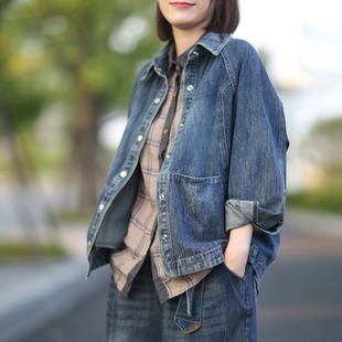 大码女装2025春秋新款胖mm韩版宽松工装牛仔外套短款夹克上衣潮