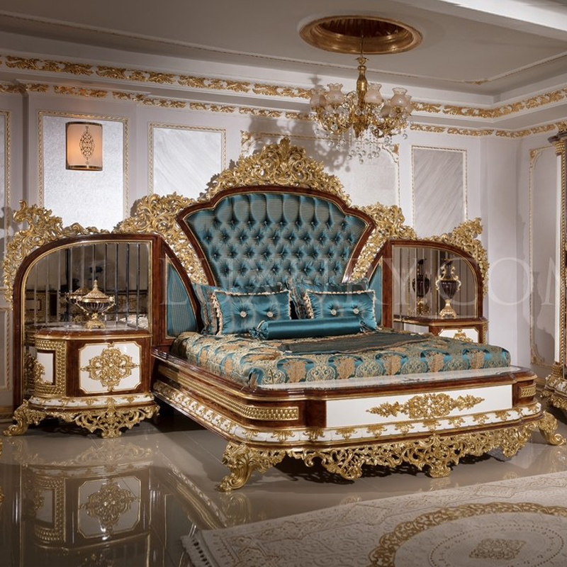 别墅欧式实木雕花床法式公主床奢华主卧室布艺婚床双人床大宫廷床