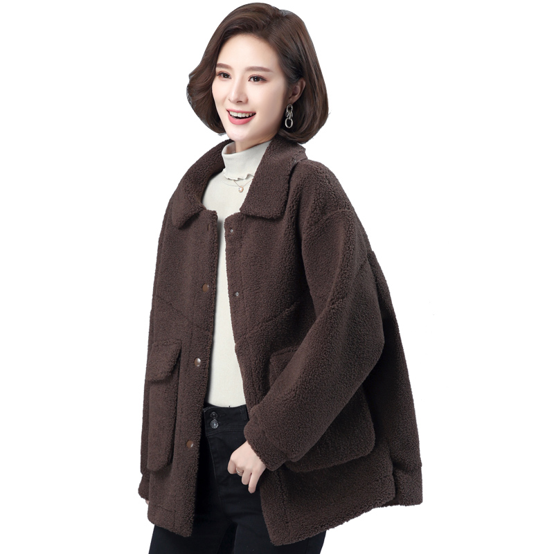 羊羔毛外套女短款秋冬装新款韩版宽松大码妈妈胖mm毛呢羊剪绒大衣