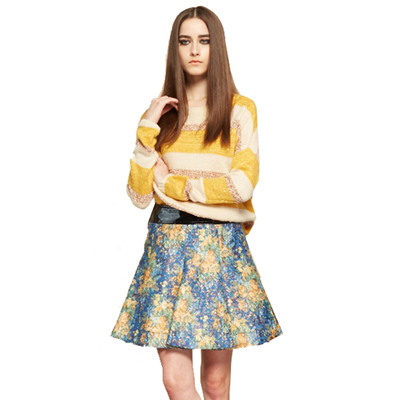 lvbelilles贝拉维拉提花多片喇叭裙相拉链蓬蓬bqwd17176半身裙