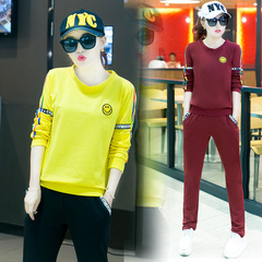 运动套装女秋学生新款韩版修身长袖跑步运动服两件套大码休闲套装