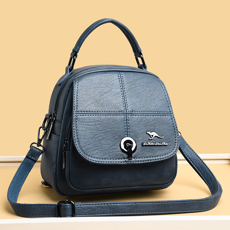 袋鼠正品双肩包女包2021新款真皮多功能背包休闲百搭三用斜挎小包