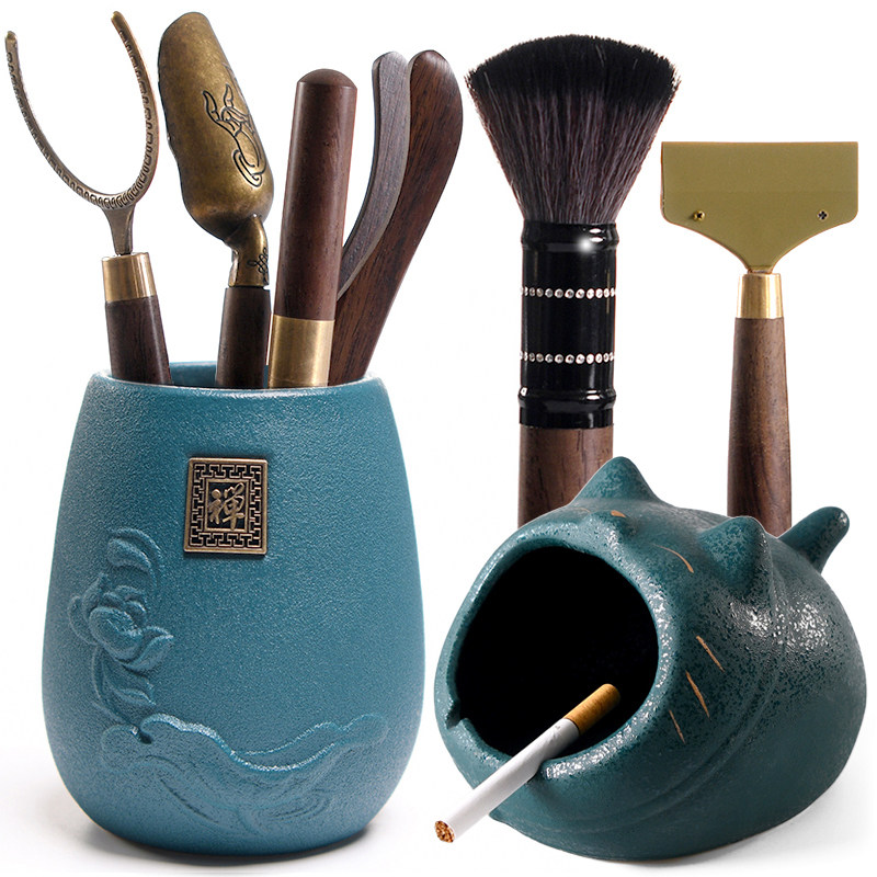 功夫茶具配件茶道六君子整套装泡茶工具竹茶夹子黑檀木制茶勺茶匙