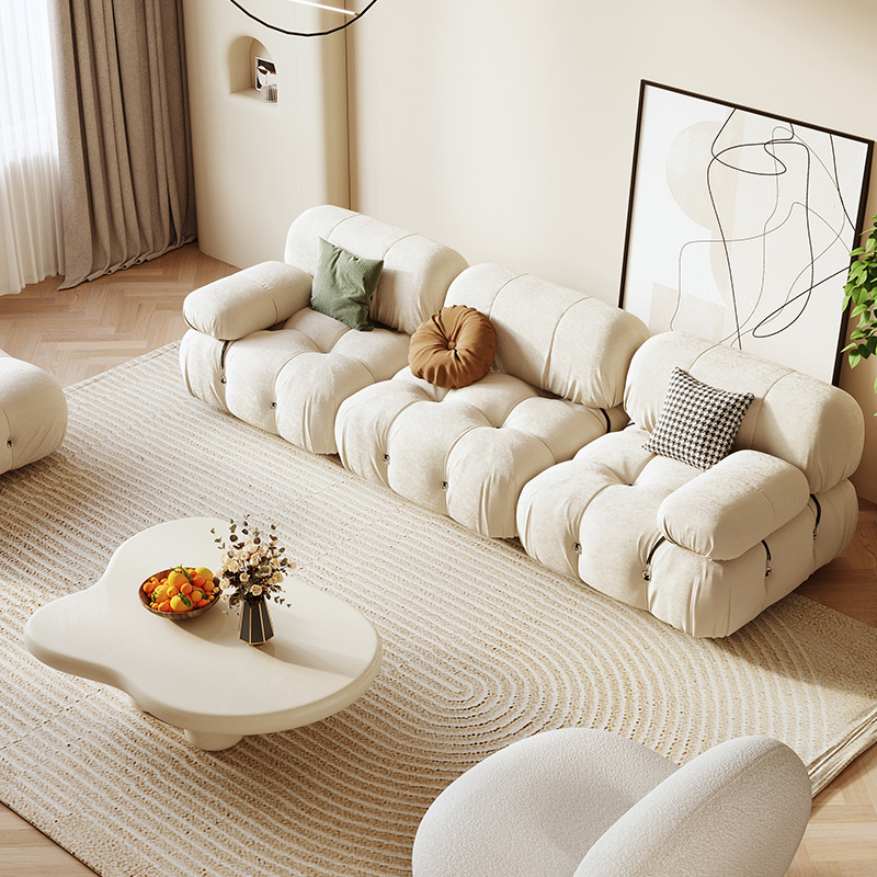 法兰莎意式极简马里奥设计师中古风模块面包奶油风布艺沙发组合
