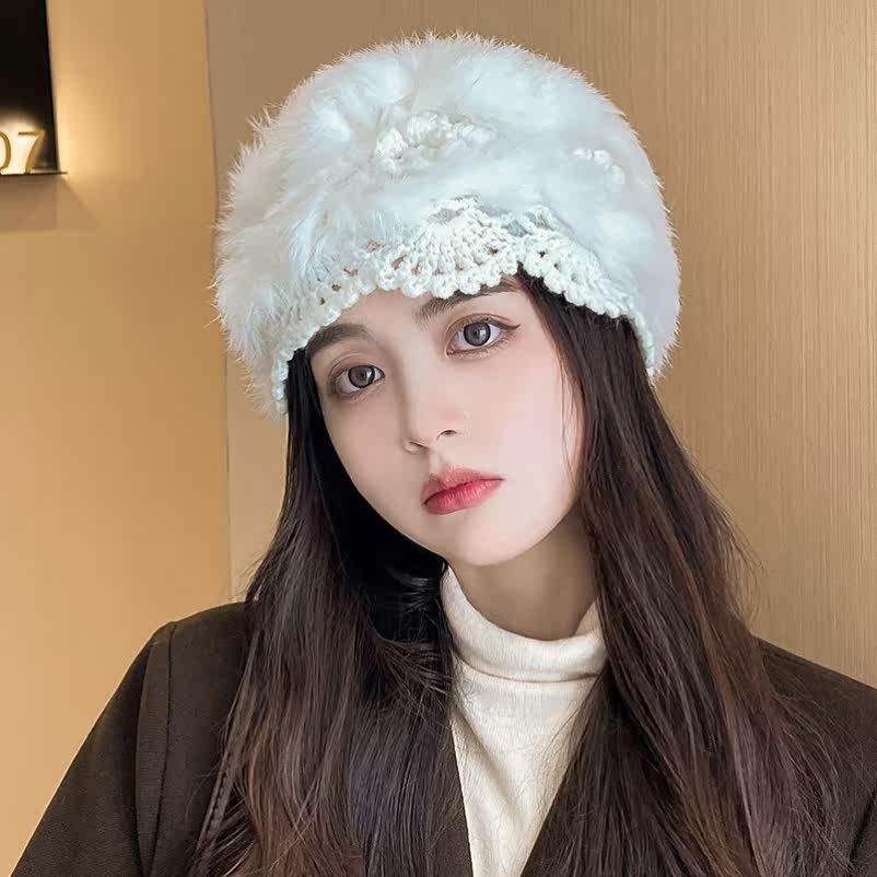 保暖遮白发头饰遮盖神器头顶镂空毛线发带帽韩国压发帽子护耳盖