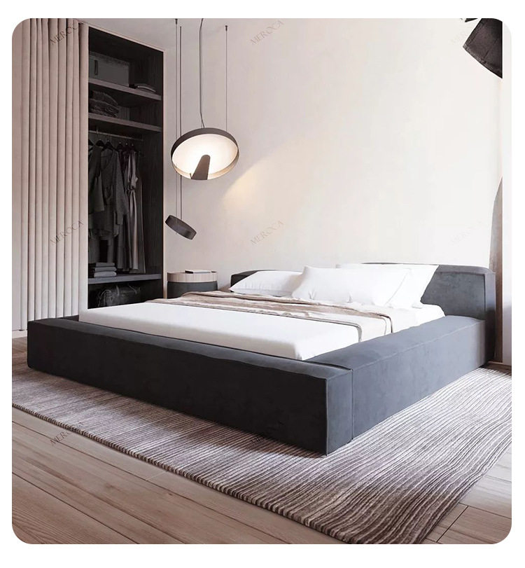 谨颜现代简约双人床日式榻榻米内嵌软包主卧床意式轻奢科技布床