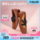 百丽法式芭蕾舞鞋女鞋新款鞋子优雅玛丽晚晚鞋粗跟单鞋B1306CQ3