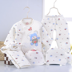 新生儿衣服0-3月宝宝纯棉加厚和尚服五件套婴儿保暖内衣套装春秋