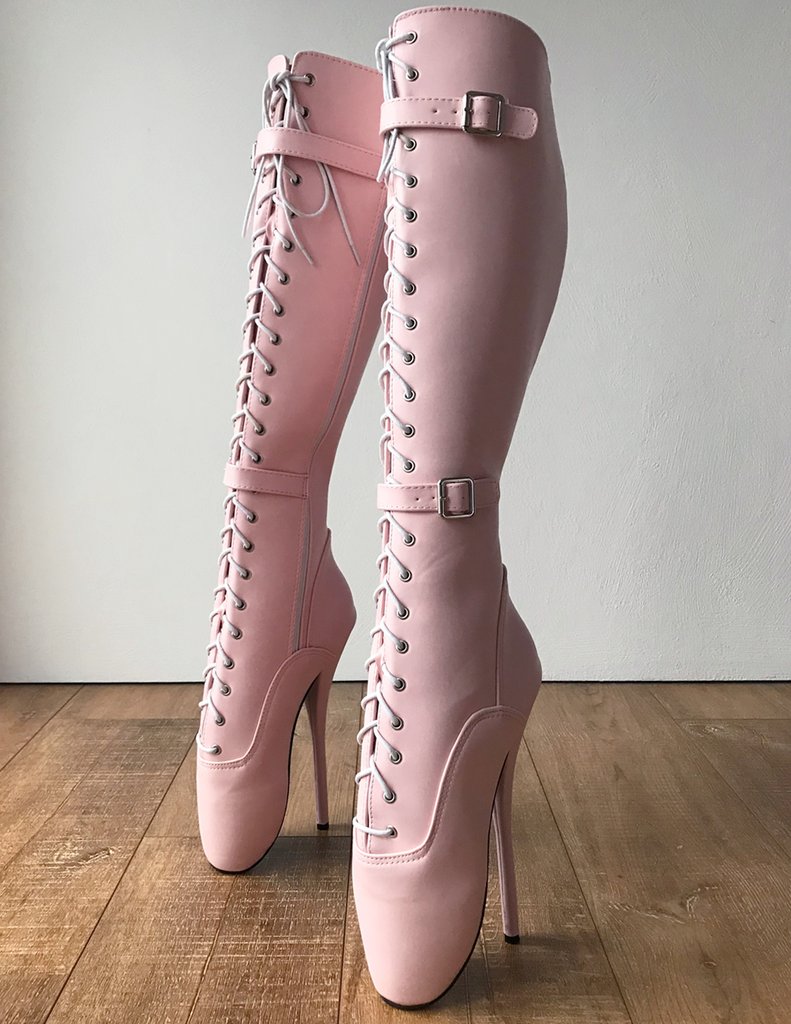 性感藕粉长靴女高跟粗芭蕾女人弹力皮跳舞长靴芭蕾中靴 blz170xf