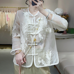 中国风唐装女改良款潮上衣时尚重工刺绣盘扣开衫新中式外套薄款夏
