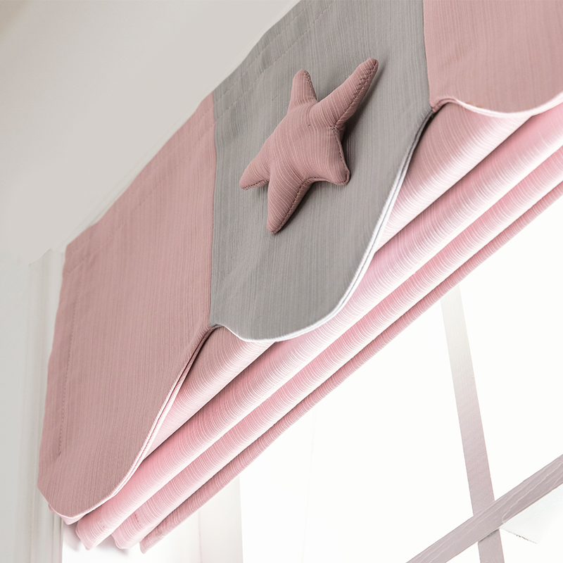 粉灰遮光儿童房罗马帘女孩男孩窗帘卧室加厚隔热小窗户短帘升降帘