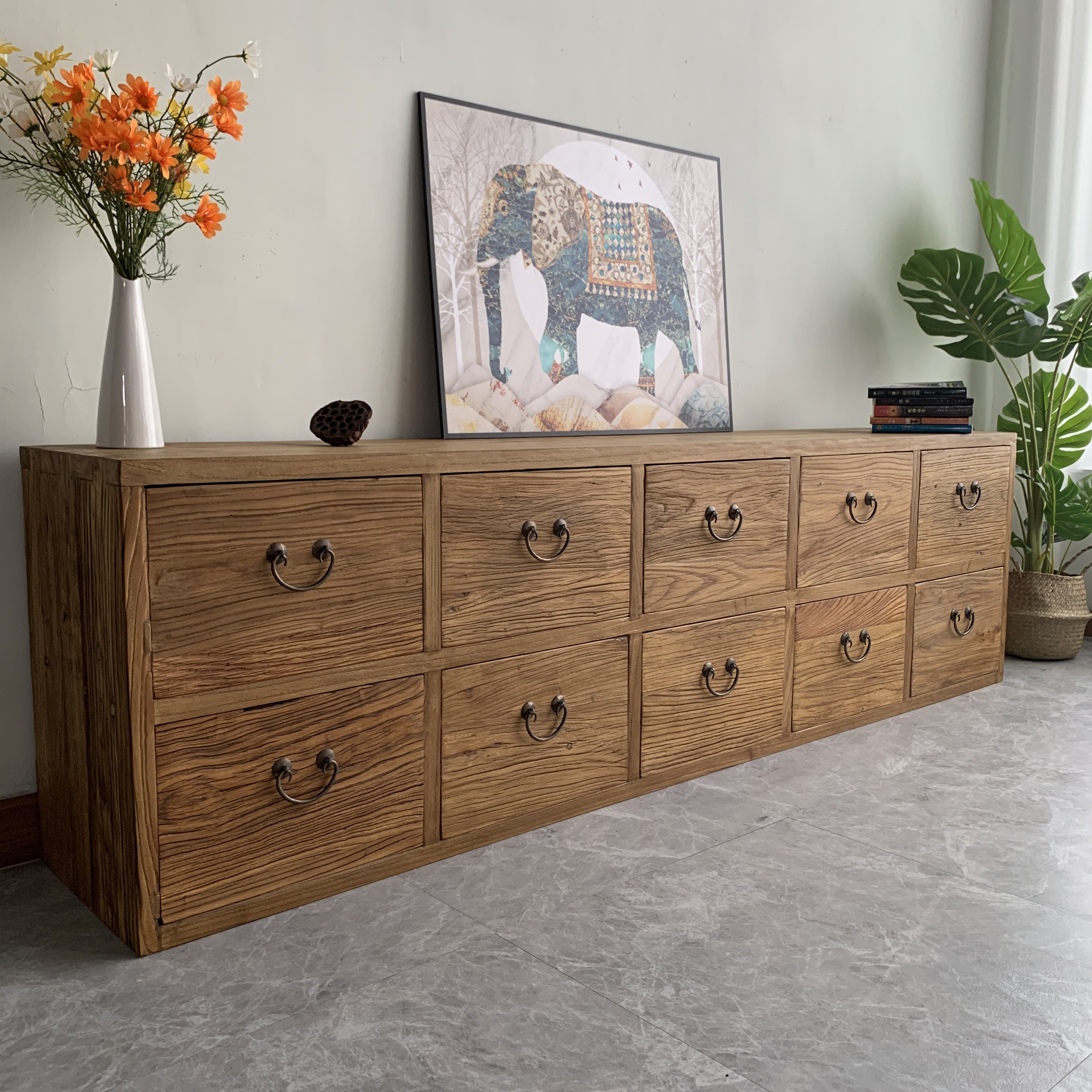 老榆木抽屉斗柜实木八斗柜家用储物收纳十斗柜客厅电视柜定制家具