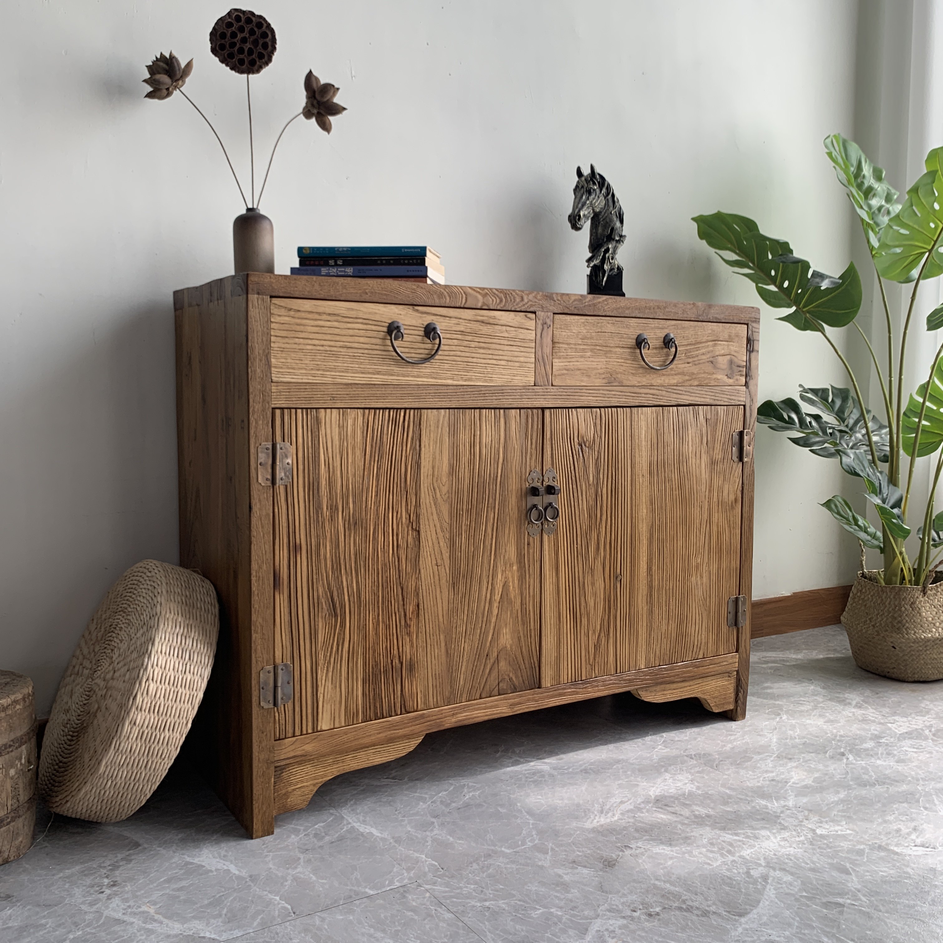 老榆木餐边柜实木风化门板家用客厅鞋柜边柜收纳柜阳台储物柜定制