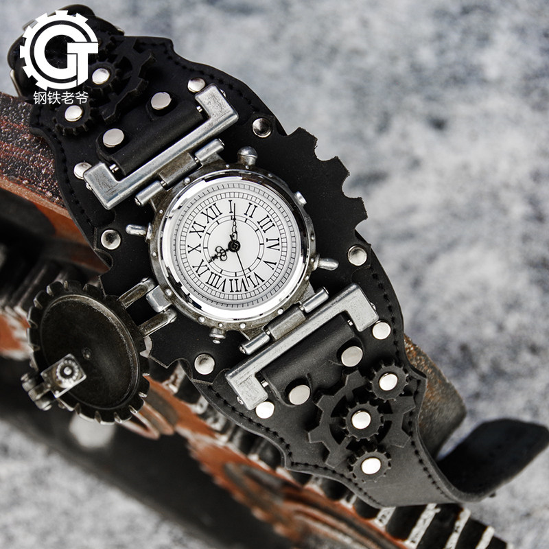 钢铁老爷蒸汽朋克腕表ins超火复古翻盖炫酷齿轮手表潮流中性帅气