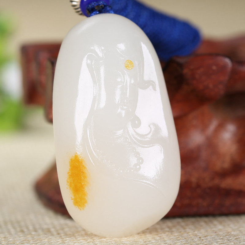 羊脂玉 玉雕师张安琪设计 精雕【观音】挂件 30.113g
