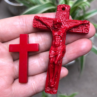 天然正品朱砂红十字架吊坠小十字架项链挂件饰品配饰情侣新款耶稣