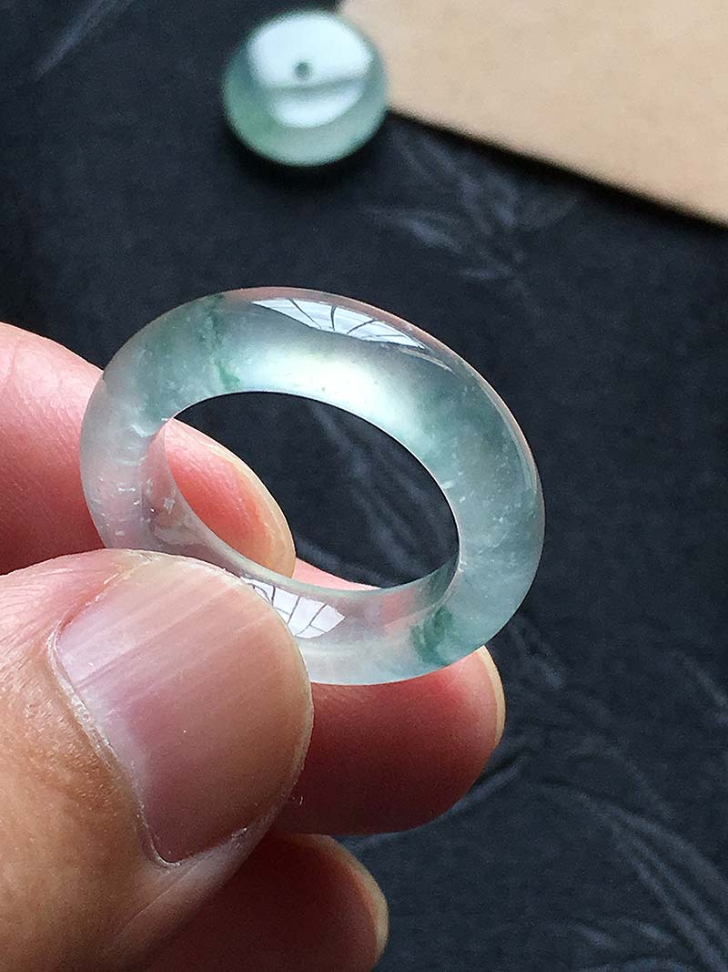 缅甸翡翠高冰种飘花兰花指环戒指192mma货老坑种冰花玉戒21号圈