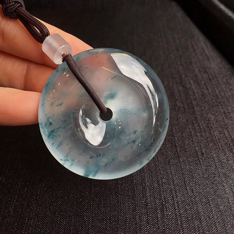 翡翠玻璃种飘花大气平安扣吊坠a货老坑高档起光通透玉扣厚平安扣