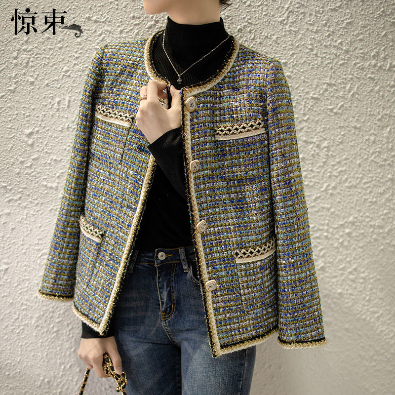 气质复古小香风外套女格子名媛法式洋气欧货短装2022春季新款上衣