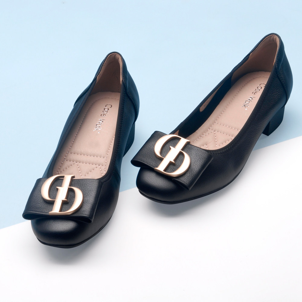 酷斯沃旗舰店的优惠券大全—粗跟单鞋女中跟圆头鞋春夏季真皮蝴蝶结