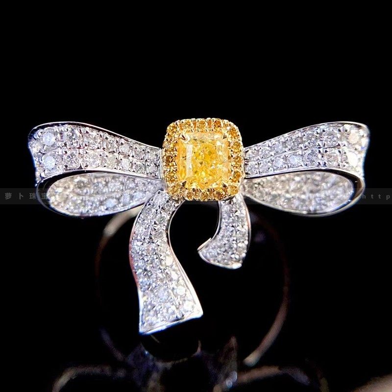 18k金南非天然钻石95分蝴蝶结黄钻戒指主钻36分高级感立体显大款