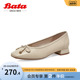 Bata浅口单鞋女春季商场新款羊皮优雅粗跟通勤软底鞋APM01AQ3