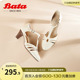 Bata包头凉鞋女夏季商场新款羊皮镂空复古软底高跟鞋AD329BK2