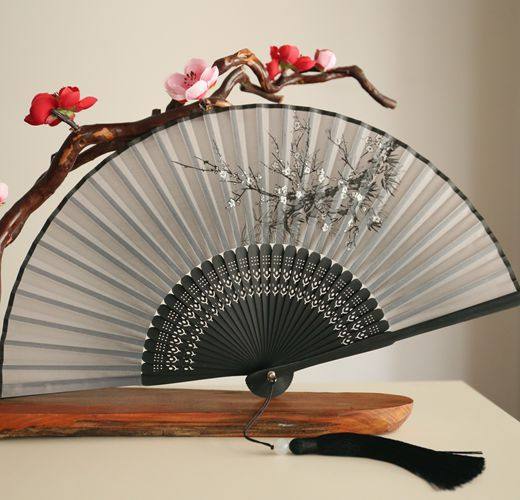 月亮扇复古风6寸女扇夏季携带小扇子汉服扇古典折扇水墨画梅花