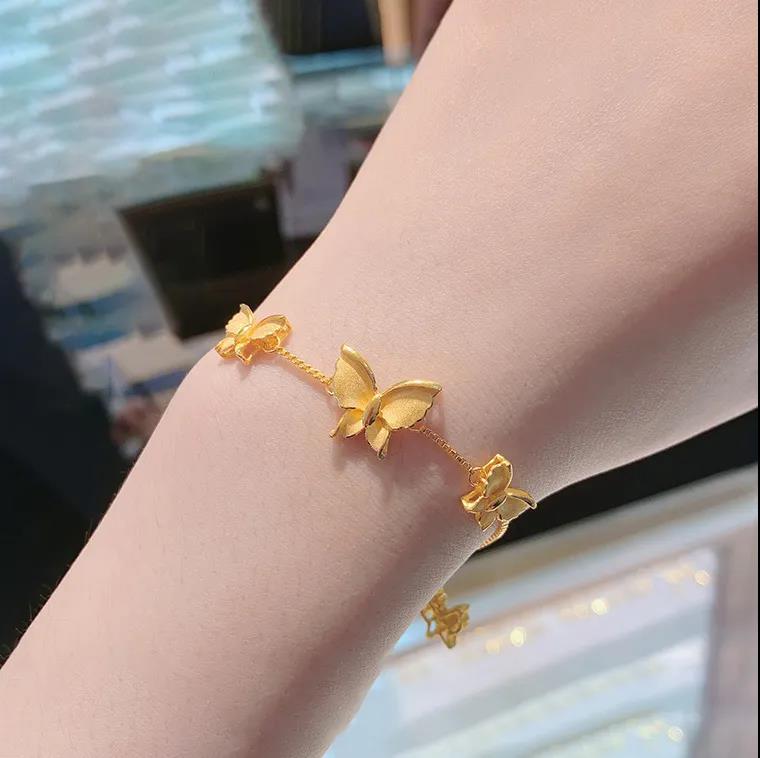 新款黄金蝴蝶手链9999足金流苏细手串送女友纯金硬金时尚手环首饰