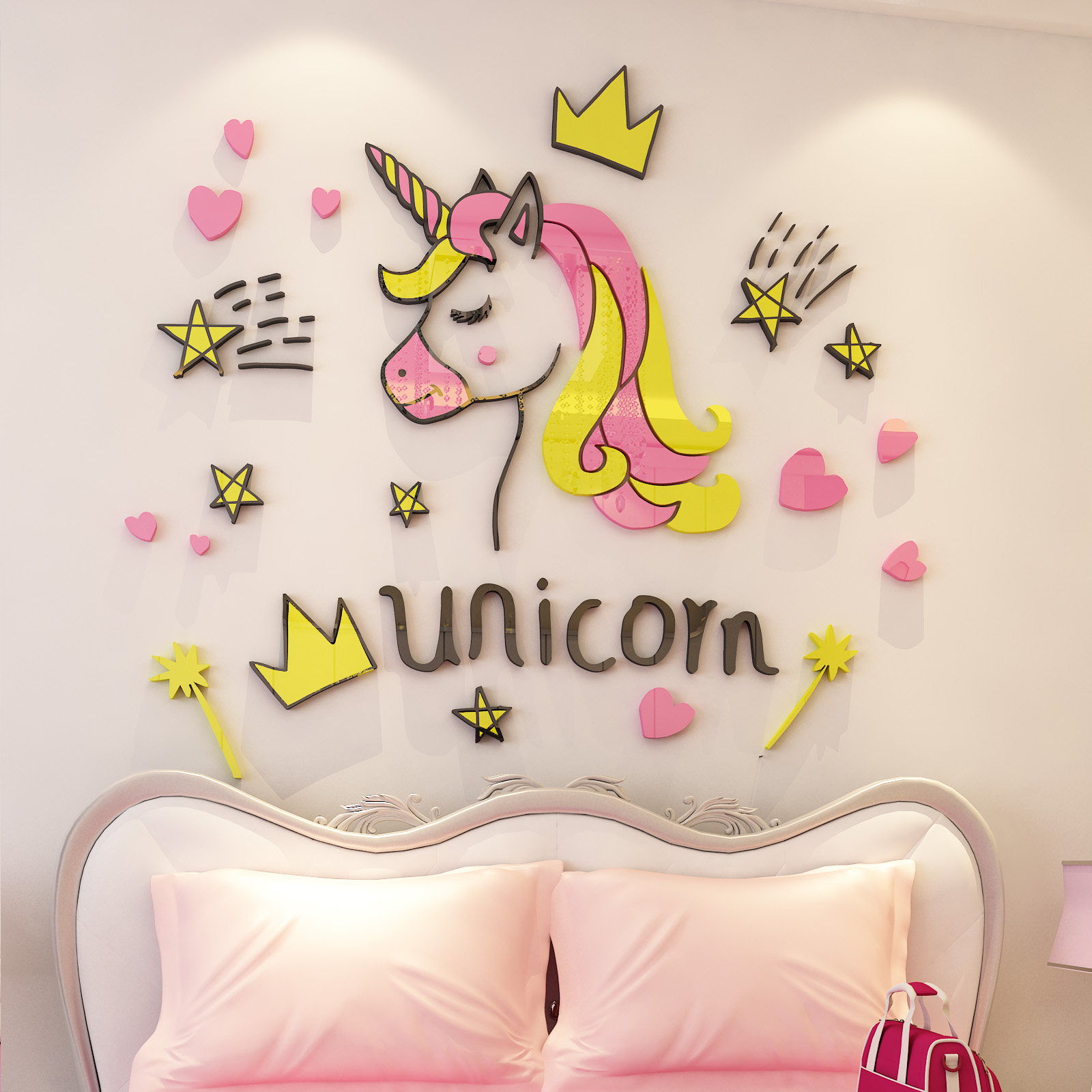 卧室装饰品女生_独角兽ins风少女房间装饰网红装饰品亚克力3d立体墙贴