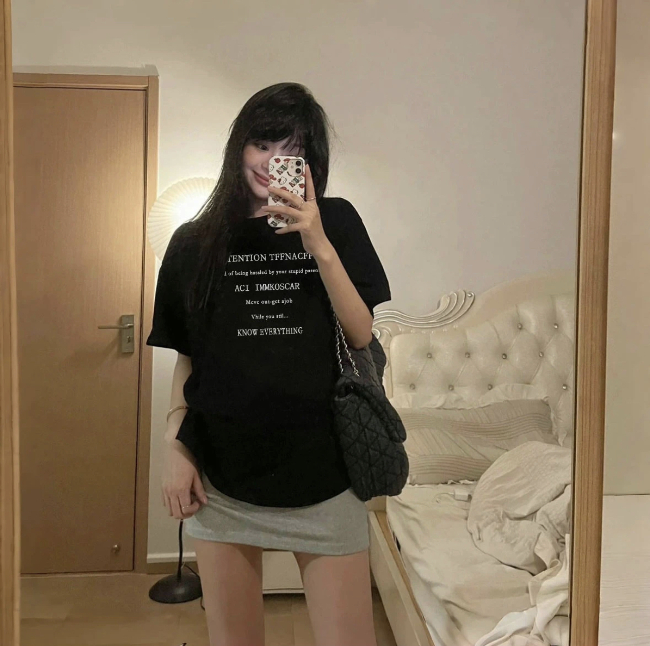 韩版chic白色字母印花圆领正肩短袖T恤女夏季简约小众显瘦ins潮