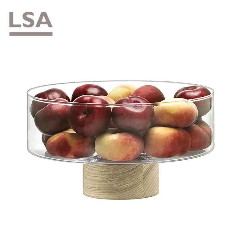英国LSA进口水晶玻璃果斗水果零食碗大号沙拉碗木座居家果盆摆台