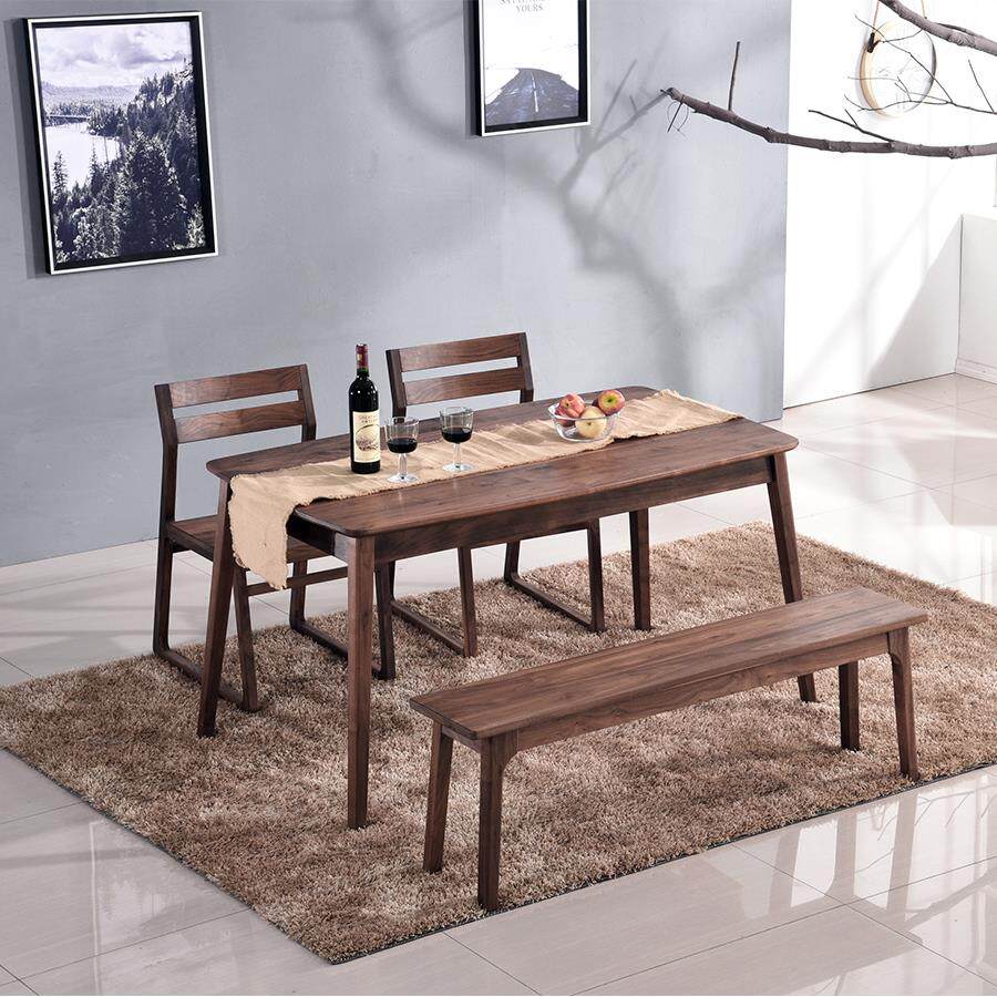 爱绿居北美黑胡桃木北欧实木餐桌椅组合意式轻奢原木餐桌家用餐桌