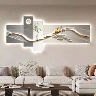 现代轻奢客厅装饰画时尚大气壁灯灰白鹿简约高级感沙发背景墙挂画