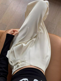白色新中式冰丝西装裤女防晒夏季高级感垂感小个子休闲阔腿长裤子