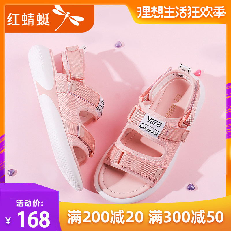 红蜻蜓凉鞋2019夏季新款仙女风学生百搭韩版平底松糕厚底运动鞋女