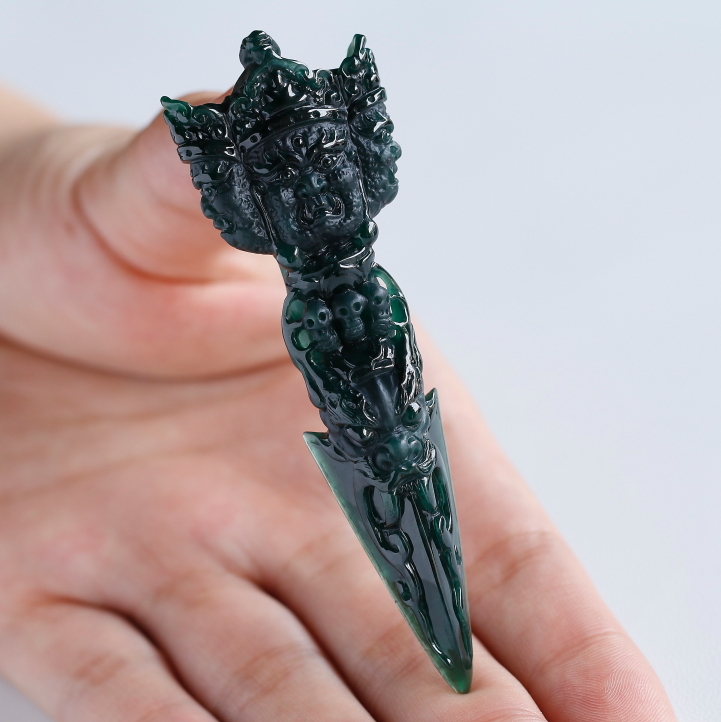 冰种墨翠吊坠金刚杵21.96克