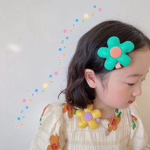 新款春季韩版滑布料儿童彩色大花朵发夹宝宝发卡边夹鸭嘴夹刘海夹