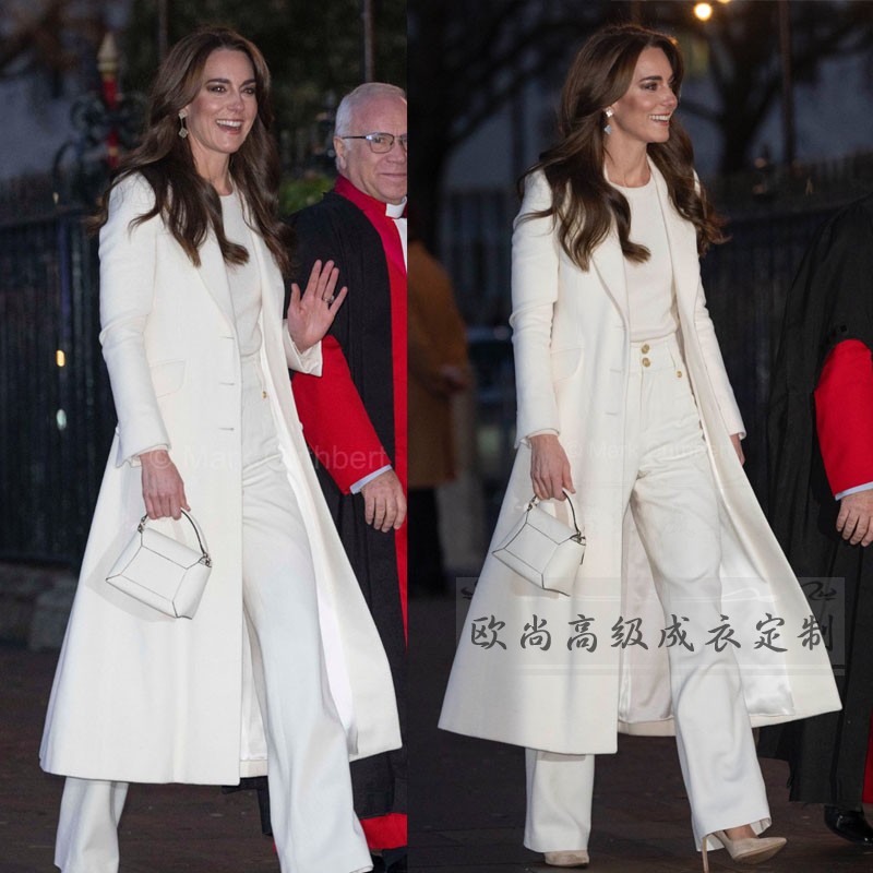 高级定制凯特王妃同款白色羊毛大衣外套女长款修身显瘦通勤时尚冬