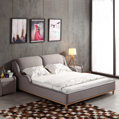 yosoon实木布艺床可拆洗 北欧简约现代双人床小户型1.8米储物婚床